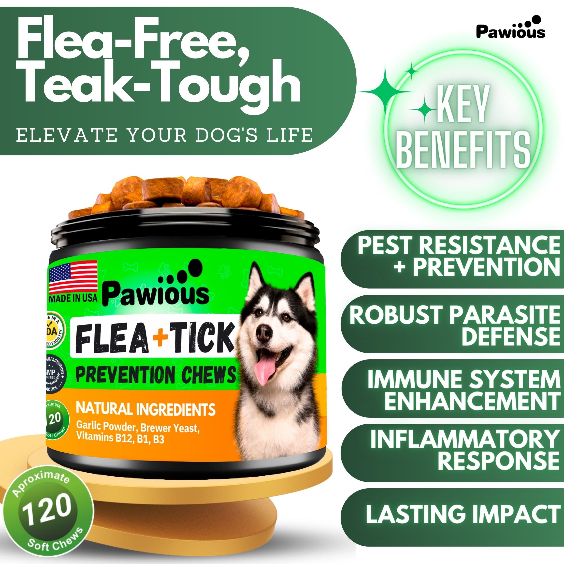 Flea and Tick Prevention for Dogs Chews - Made in USA, 6.5 oz - Natural Supplement - Pest Defense
