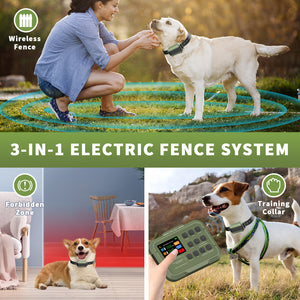 Wireless Dog Fence F910 Stay & Play - Secure Up to 5 Acres, Contain 1-3 Dogs, Forbidden Area Mode