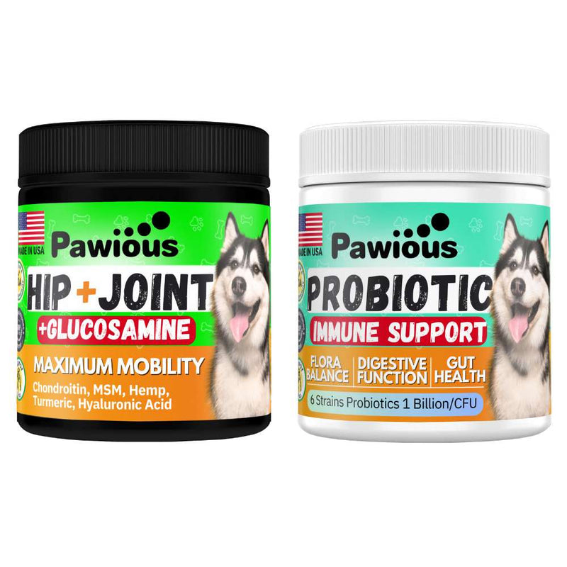 Combo de soporte para cadera y articulaciones + probióticos para perros