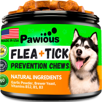 Flea and Tick Prevention for Dogs Chews - Made in USA, 6.5 oz - Natural Supplement - Pest Defense