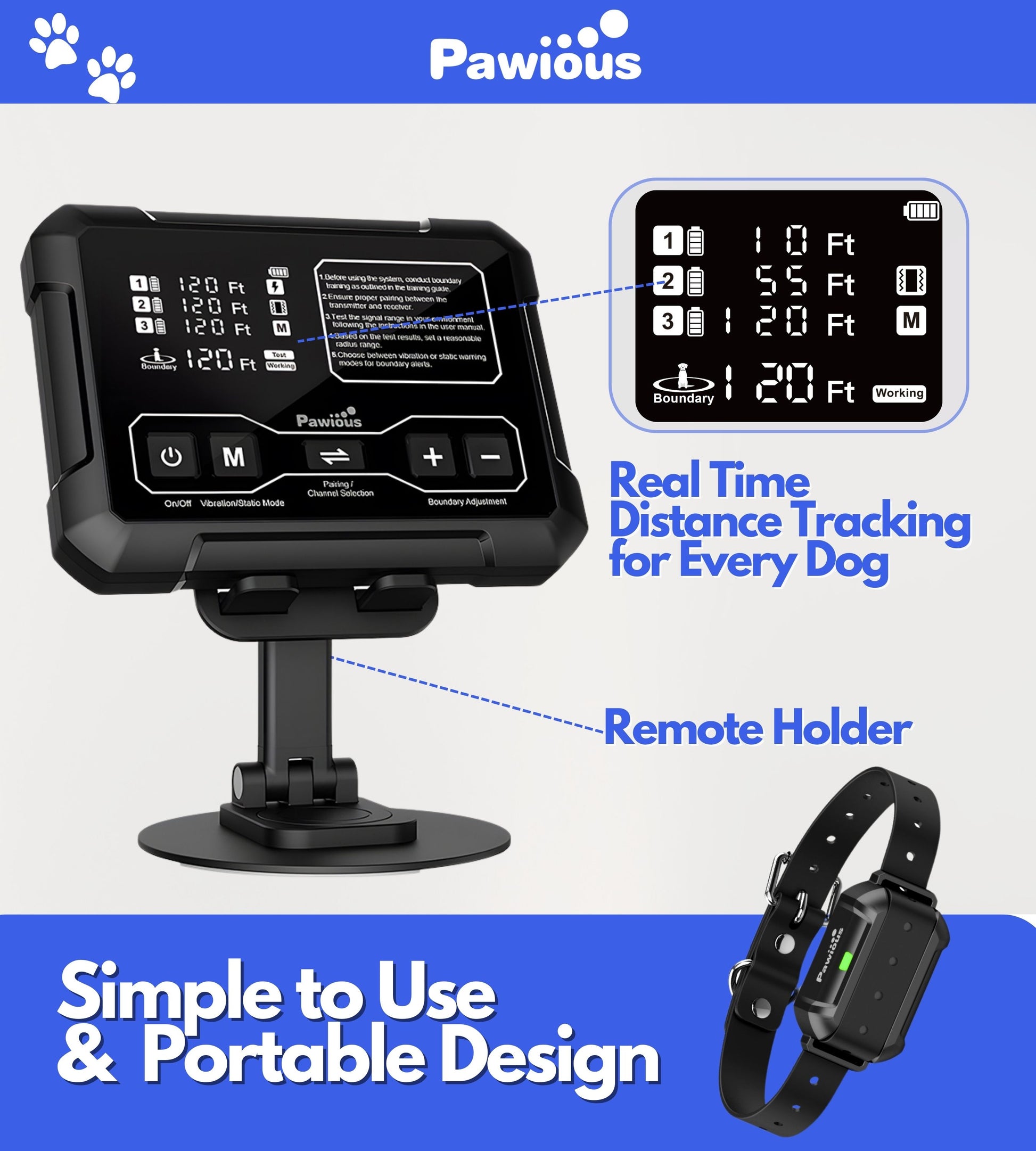 Wireless Dog Fence F900 - High Precision, Control Up to 3 Dogs, Secure Up to 1 Acre, Perfect for Homeowners