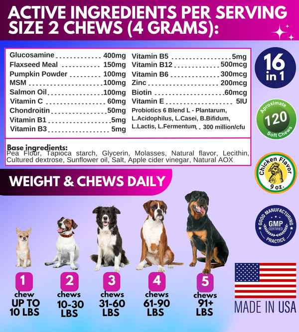 Dog Multivitamin Chewable with Glucosamine 16 in 1