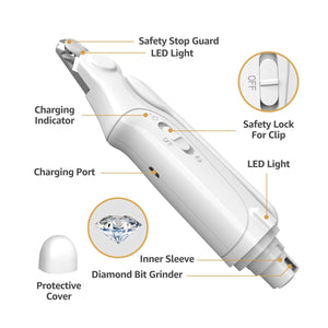 2-in-1 Pet Nail Grinder and Clippers - Rechargeable, LED light - Pawious