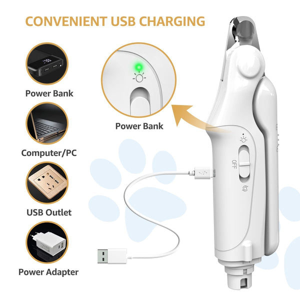 2-in-1 Pet Nail Grinder and Clippers - Rechargeable, LED light - Pawious