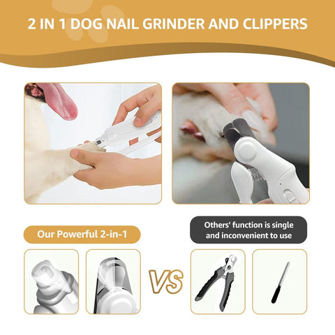 2-in-1 Pet Nail Grinder and Clippers - Rechargeable, LED light - Pawious