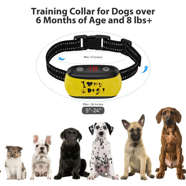 B300 Dog Bark Control Collar Yellow - Bark Control for Small Medium Large Dogs - Pawious