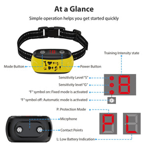 B300 Dog Bark Control Collar Yellow - Bark Control for Small Medium Large Dogs - Pawious