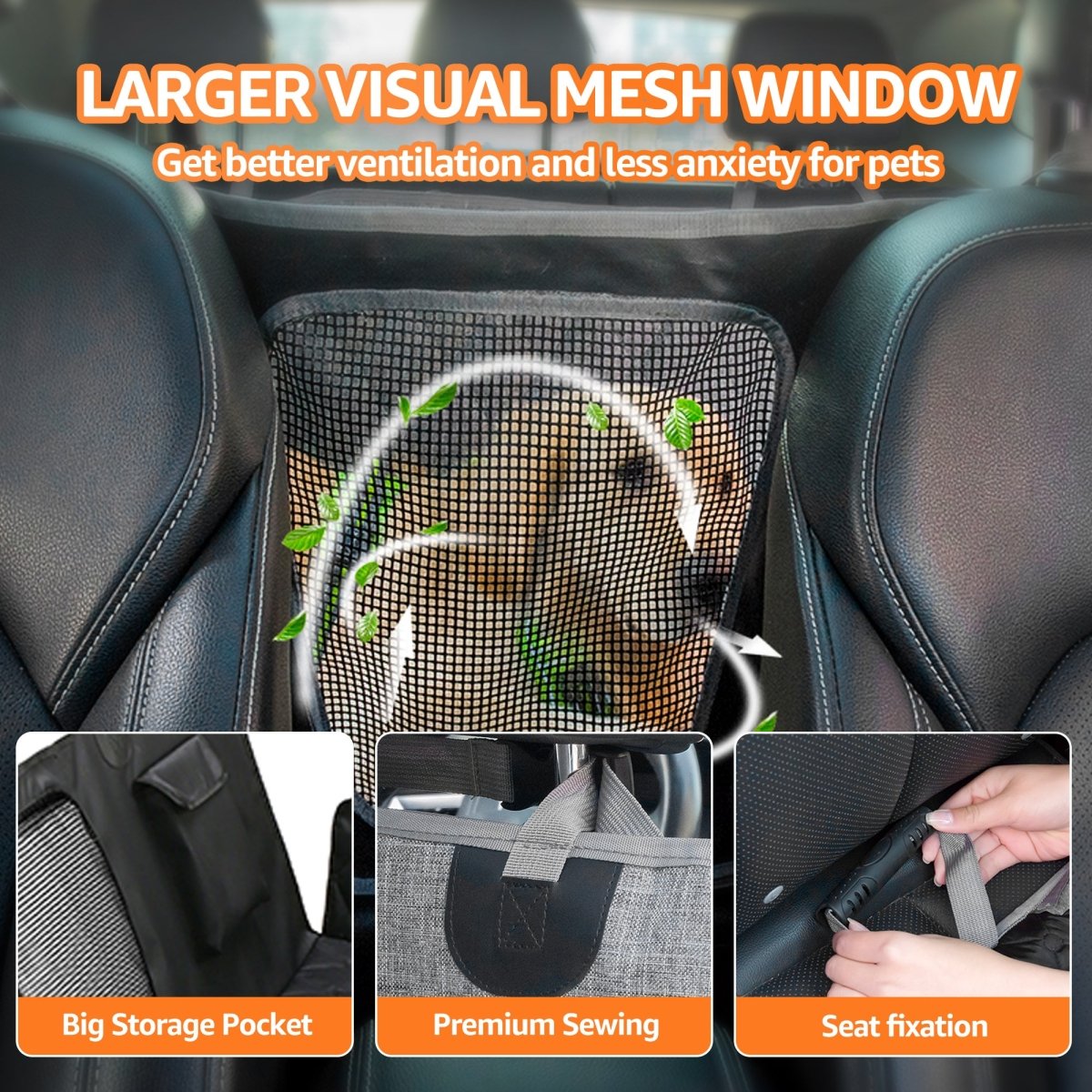 Dog Seat Cover, Car Rear Seat Protector for Dogs with Mesh Viewing Window &  Storage Pocket, Non-Scratch Nonslip Back Seat Cover for Cars SUVs Trucks 