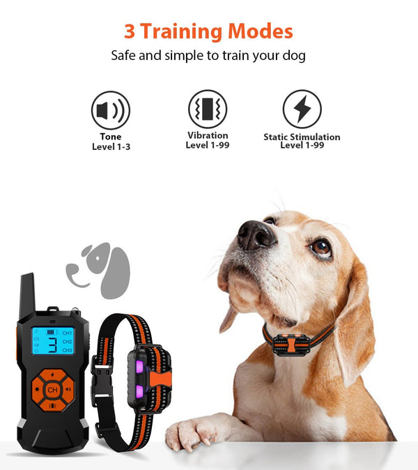 Dog Training Collar T503 - Rechargeable, Waterproof IPX7, 1500 ft (500 Yards) Range - Pawious