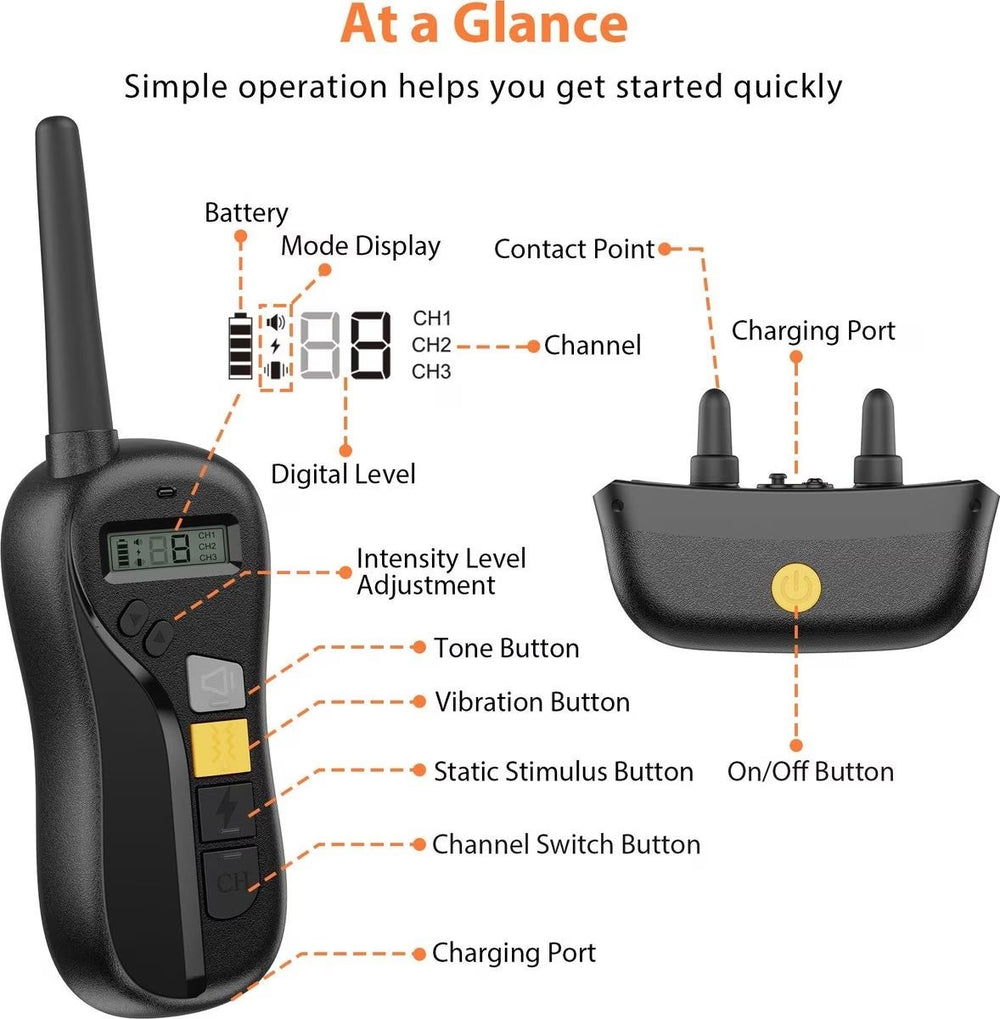 Dog Training Collar T680 for Hunting - 1400ft Range, IPX68 Waterproof, for Large Dogs, 2 Dog Set - Pawious