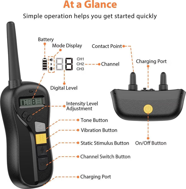 Dog Training Collar T680 for Hunting - 1400ft Range, IPX68 Waterproof, for Large Dogs, 2 Dog Set - Pawious