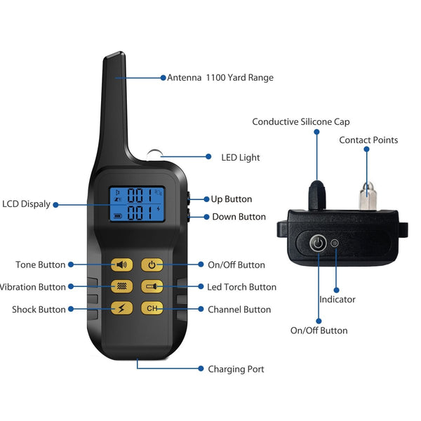 Dog Training Collar T720 for Hunting - 3300ft Range, IPX68 Waterproof, LED Mode, 2 Dog Set - Pawious