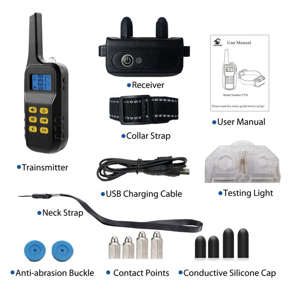 Dog Training Collar T720 for Hunting - 3300ft Range, IPX68 Waterproof, LED Mode, 2 Dog Set - Pawious