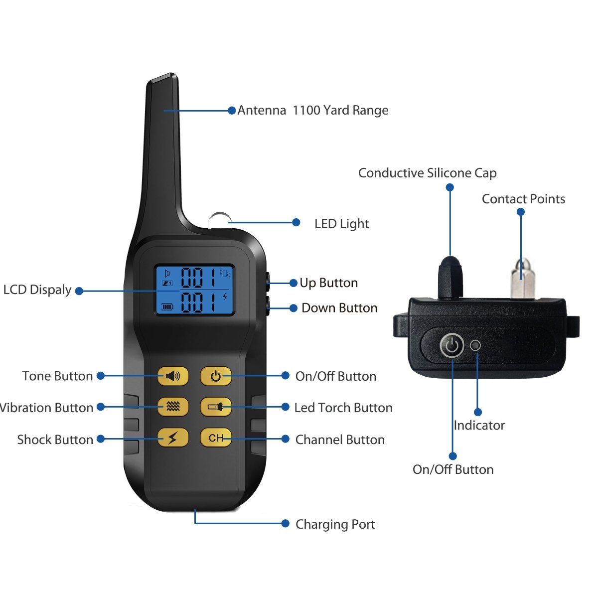 Dog Training Collar T720 for Hunting - 3300ft Range, IPX68 Waterproof, LED Mode - Pawious