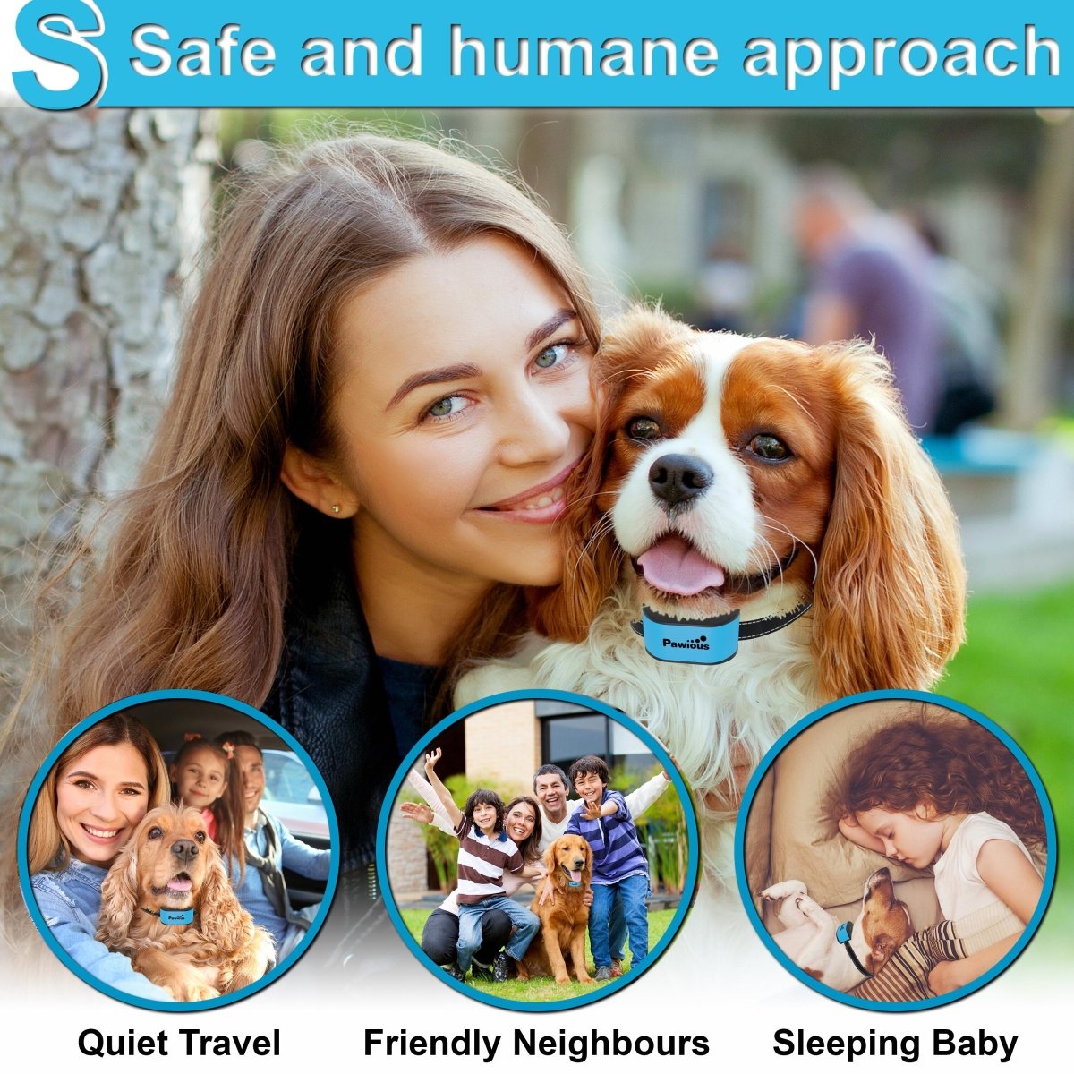 Small Dog Bark Collar - Humane No Shock, No Harmful Prongs, Rechargeable - for Small and Medium Dogs - Pawious