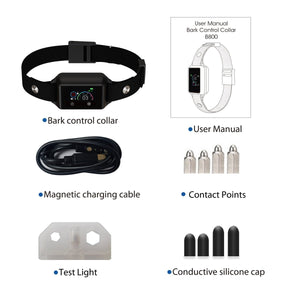 Smart Dog Bark Collar B800 Black - Rechargeable, Waterproof IPX68, Small to Large Dogs, Adjustable 5-22in, Color Display