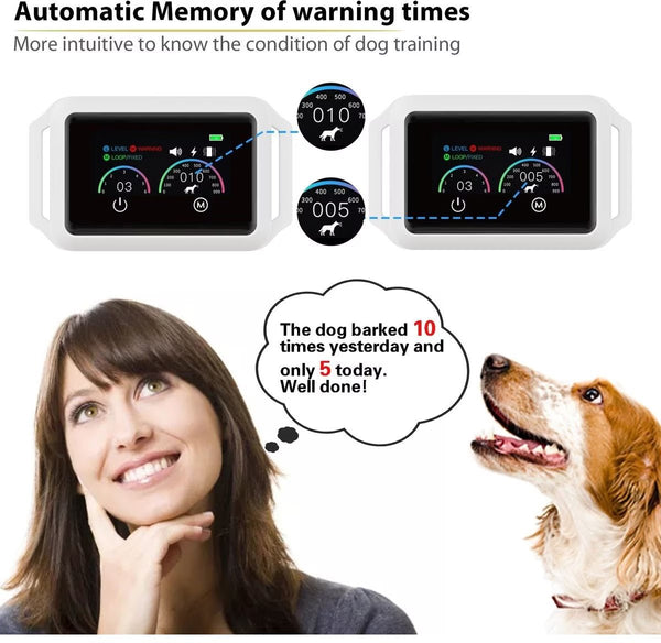 Smart Dog Bark Collar B800 Grey - Rechargeable, Waterproof IPX68, Small to Large Dogs, Adjustable 5-22in, Color Display - Pawious