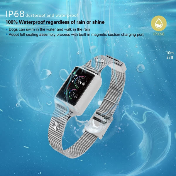 Smart Dog Bark Collar B800 Grey - Rechargeable, Waterproof IPX68, Small to Large Dogs, Adjustable 5-22in, Color Display - Pawious